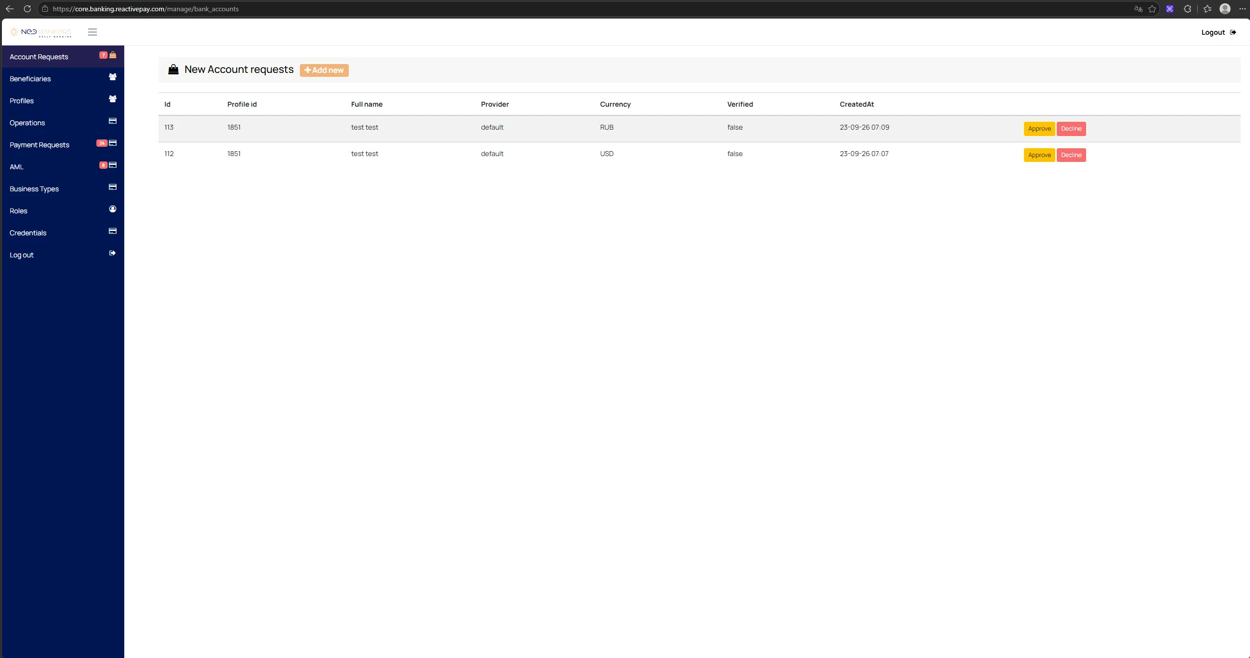 Core — Account Requests