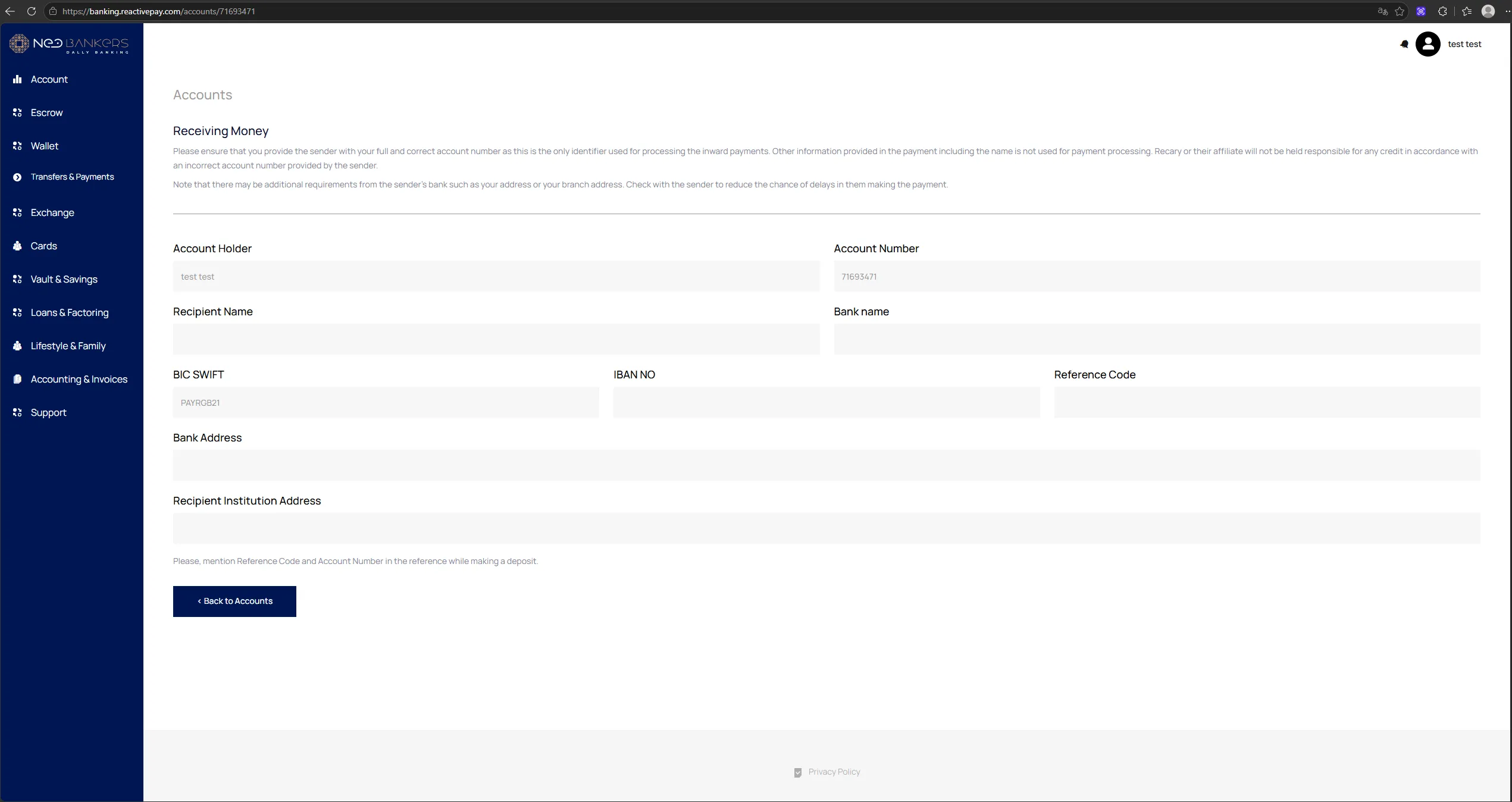 Account details